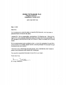 Letter of recommendation from Irving Tietelbaum